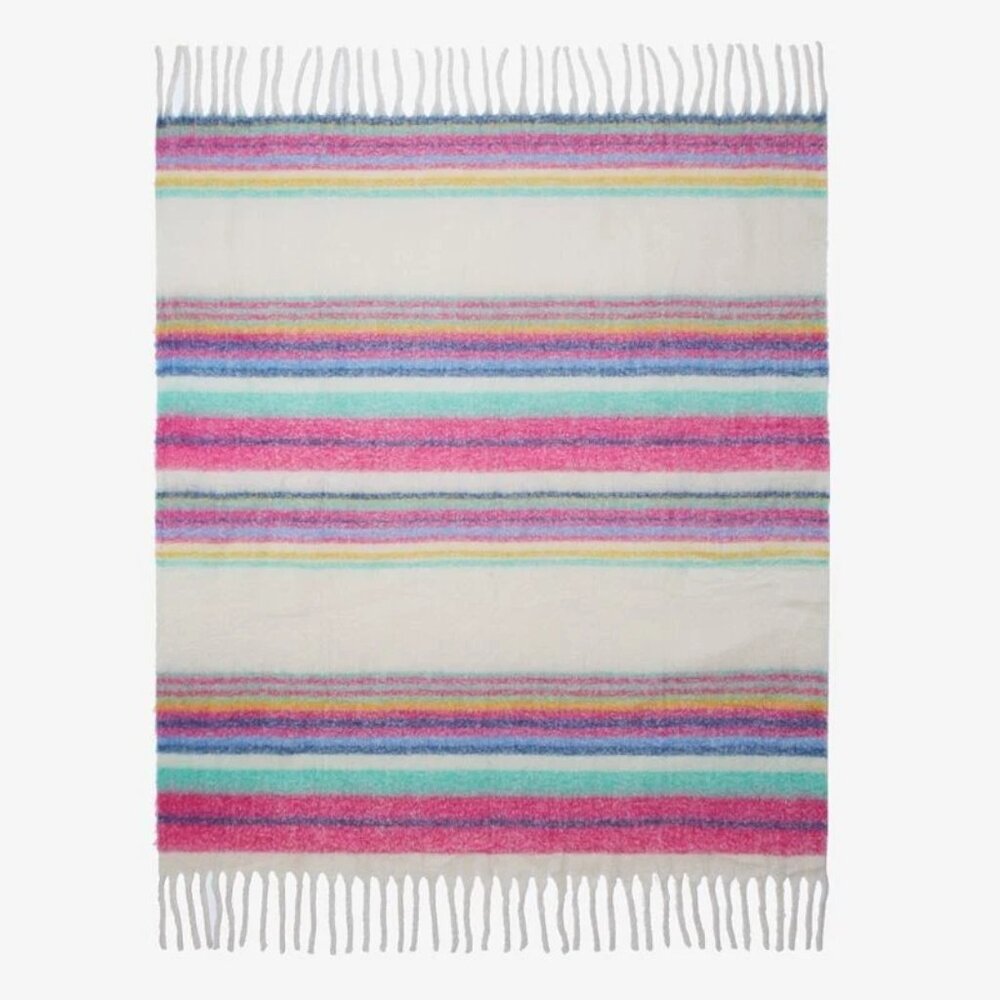 FREE PEOPLE Fringe Throw‎ Blanket Skye Pink Blu